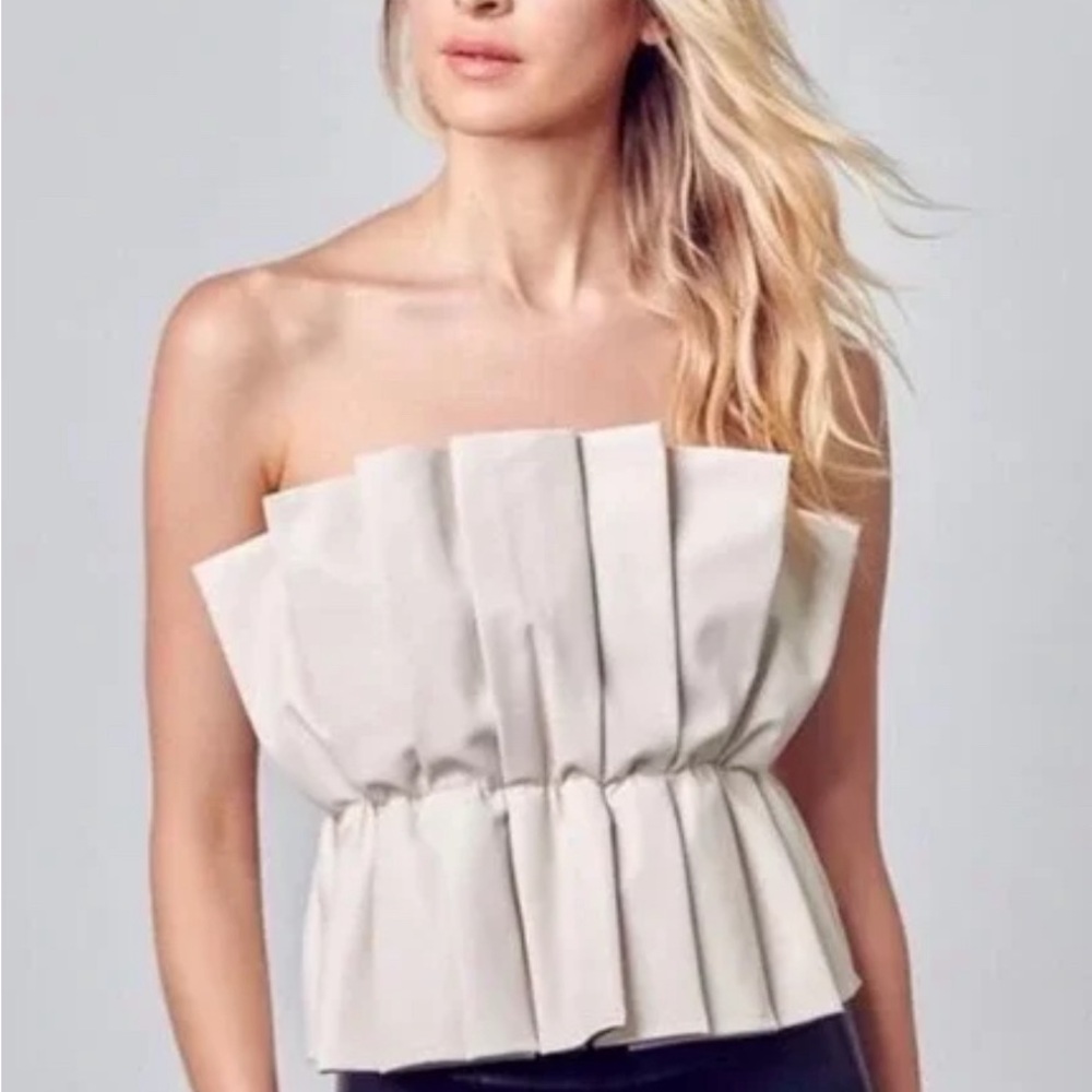 Cream Pleather Pleated Top